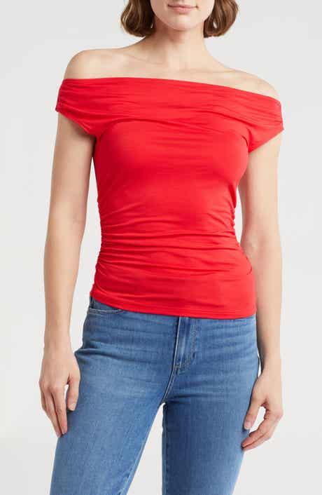 Elodie Off the Shoulder Cap Sleeve Ruched Top