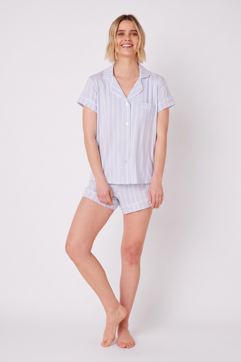 Polka Dot Pima Knit Pajama Short Set, Main, color, Heritage Stripe Blue
