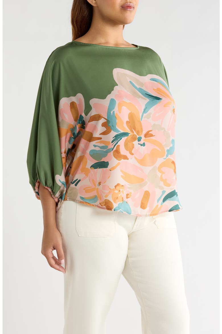 Abstract Floral Peasant Sleeve Top, Alternate, color, BASIL MULTI