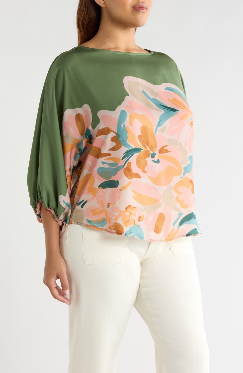 Wit & Wisdom Abstract Floral Peasant Sleeve Top, Alternate, color, Basil Multi