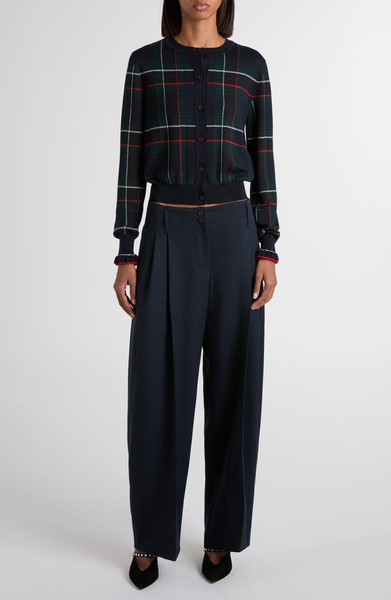 McQueen Pleated High Waist Wide Leg Tailored Wool Trousers, Alternate, color, Navy