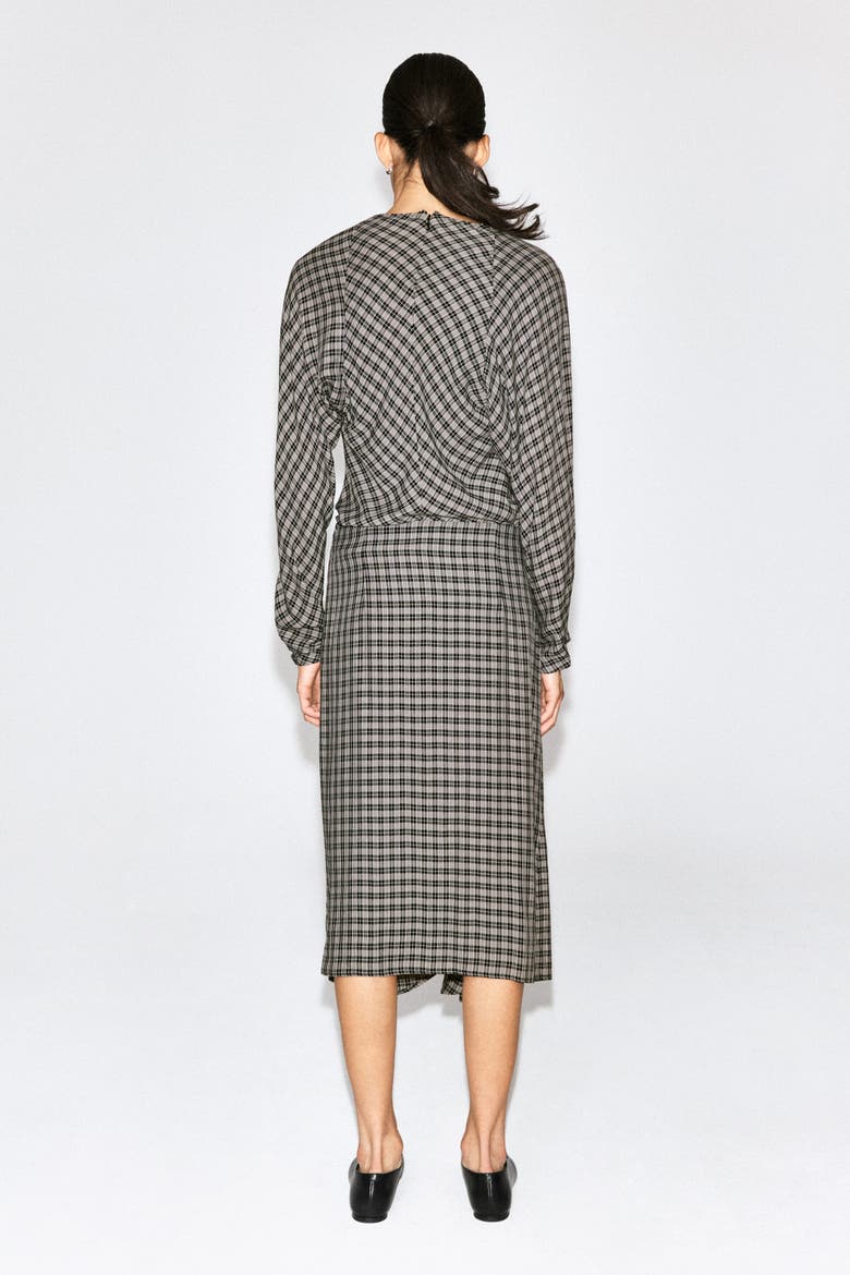 Draped Checked Midi Skirt, Alternate, color, GRAY / CHECKED