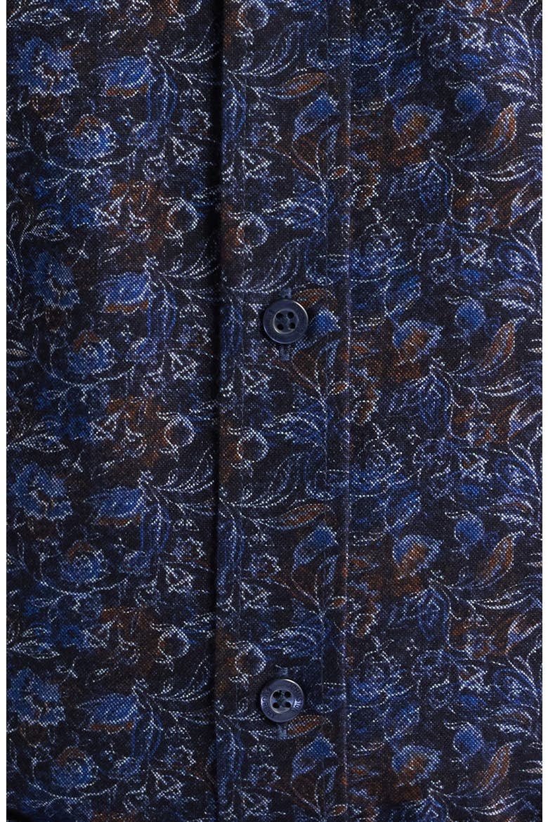 Lane Print Cotton Button-Up Shirt, Alternate, color, NAVY / BROWN FROND