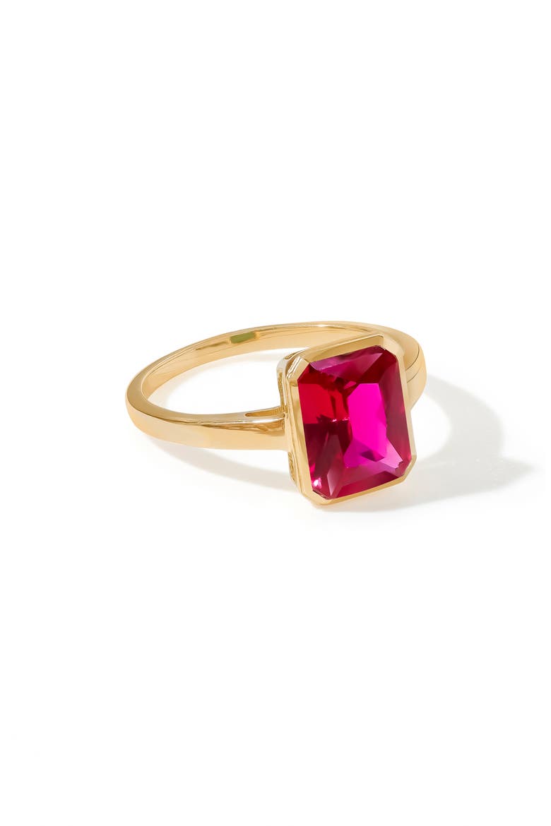 Gold Plated Emerald Cut Gemstone Ring, Alternate, color, PINK