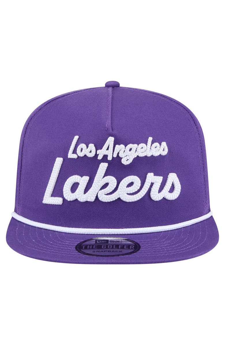 New Era Men's New Era Purple Los Angeles Lakers Team Text Golfer Snapback Hat, Alternate, color, Purple