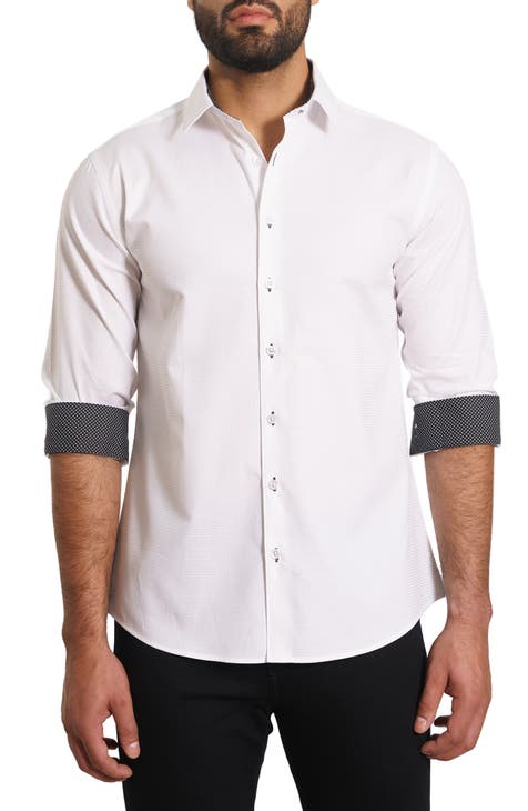 Textured Long Sleeve Cotton Button-Up Shirt