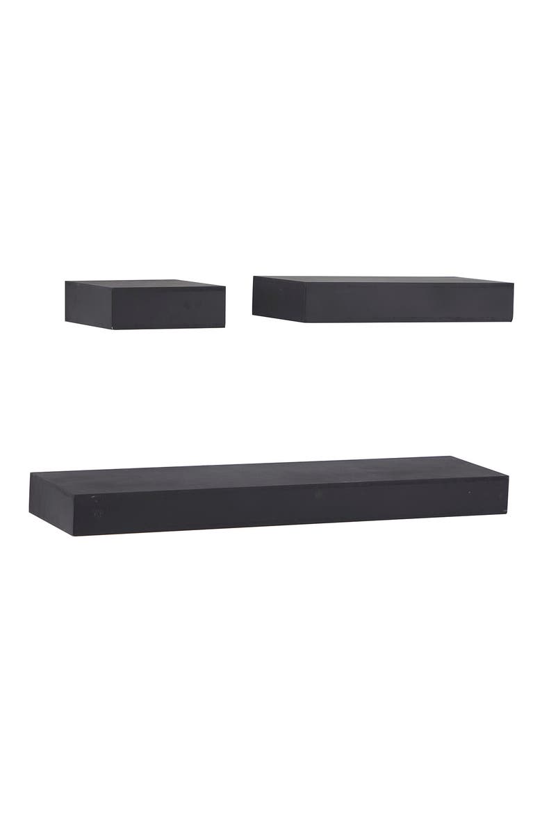 Black Wood Modern Wall Shelf - Set of 3, Alternate, color, BLACK