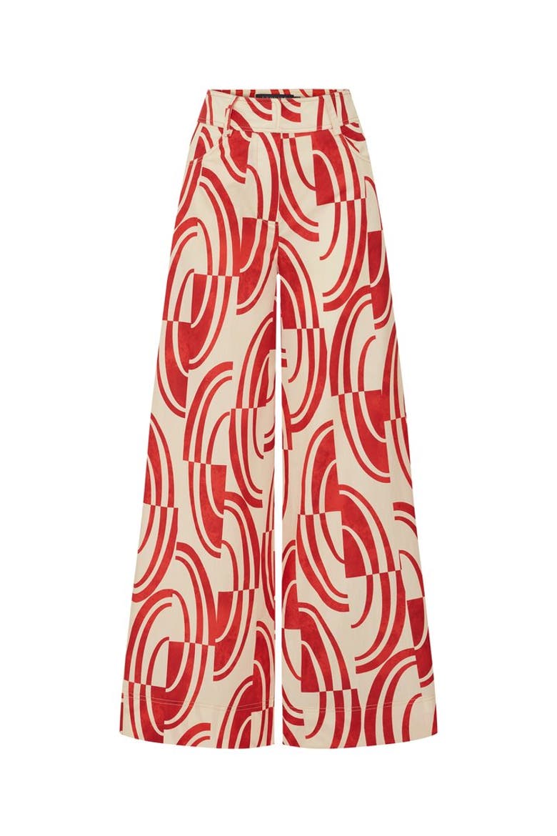 Sara Abstract Print Cotton Wide Leg Pants, Alternate, color, Red and White
