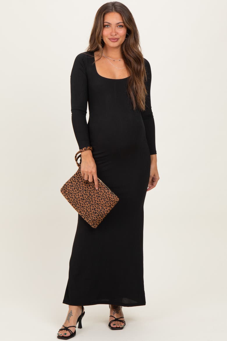 Square Neck Long Sleeve Maxi Dress, Main, color, Black