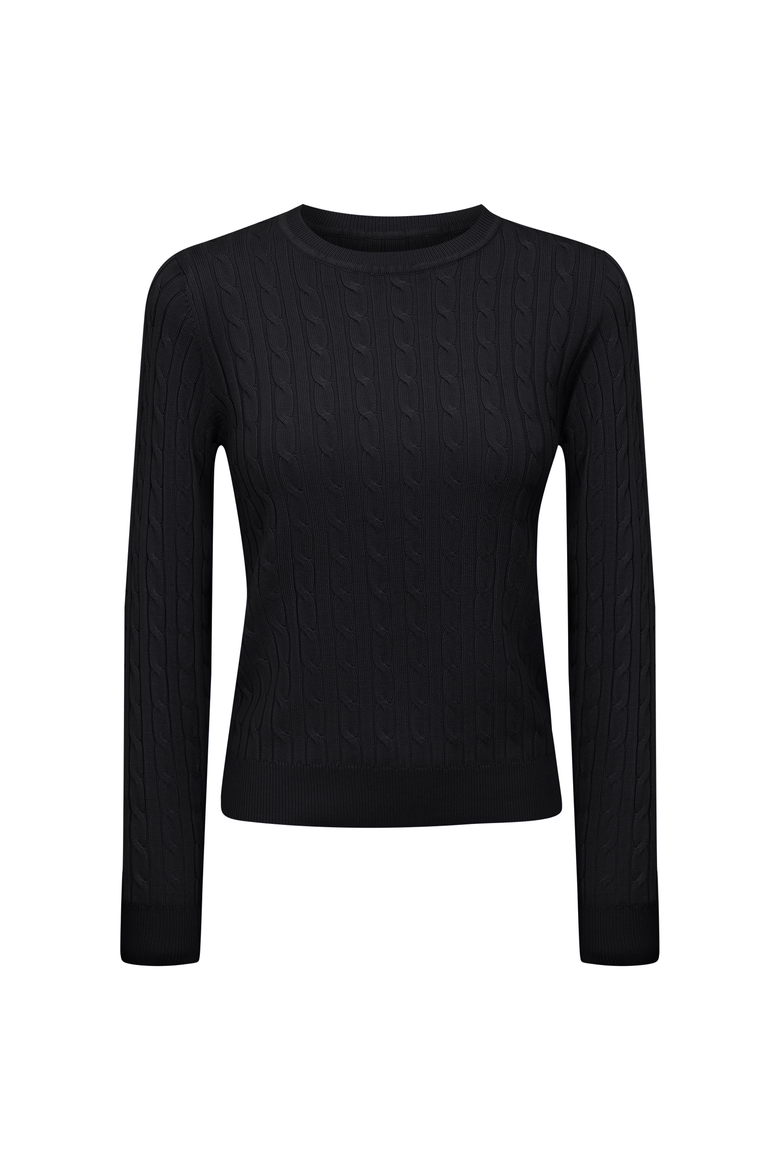Cable Knit Ribbed Neckline Sweater, Main, color, Black