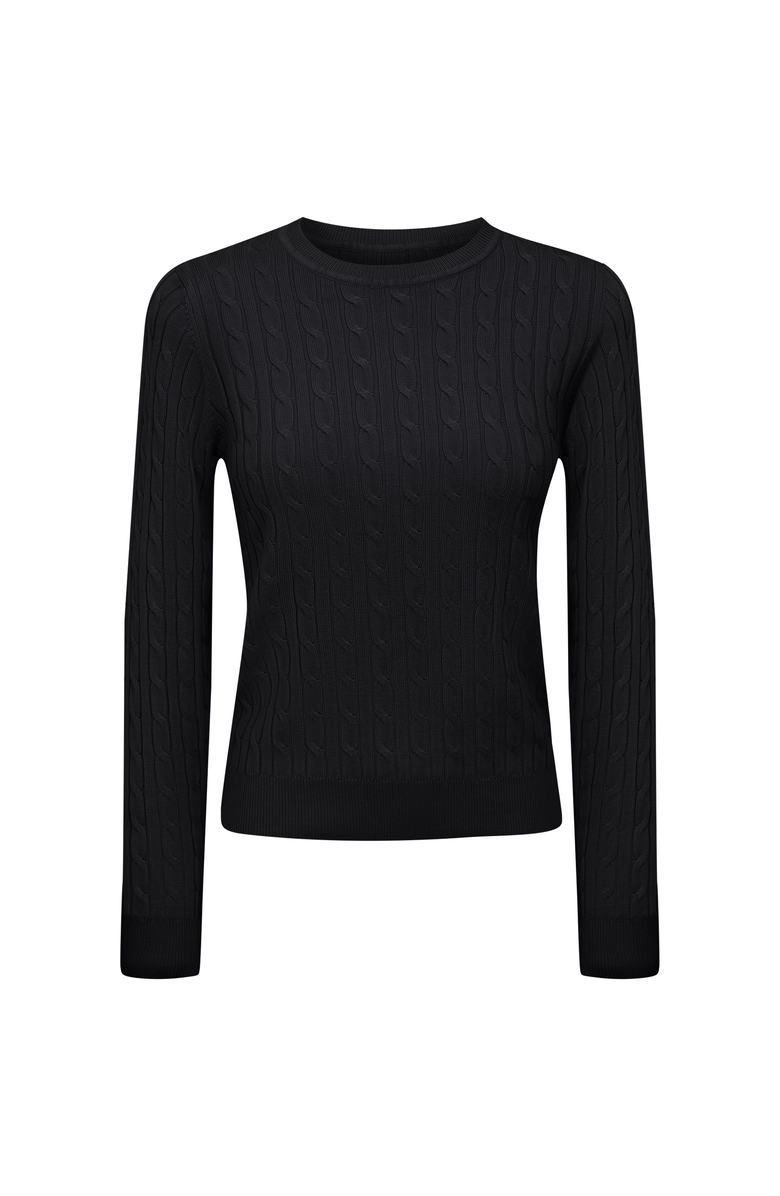Index Cable Knit Ribbed Neckline Sweater, Main, color, Black
