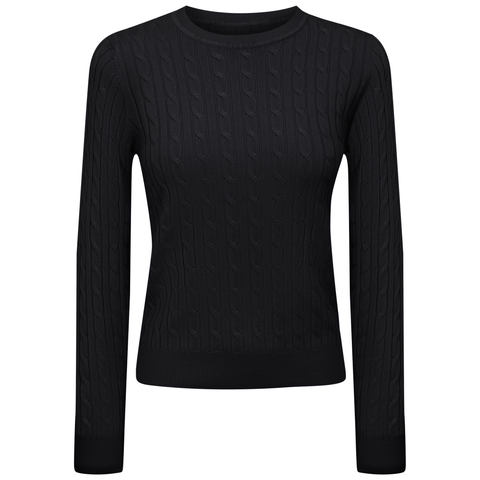 Cable Knit Ribbed Neckline Sweater