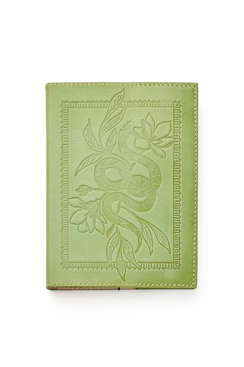 Snake Embossed Green Leather Journal, Main, color, Green