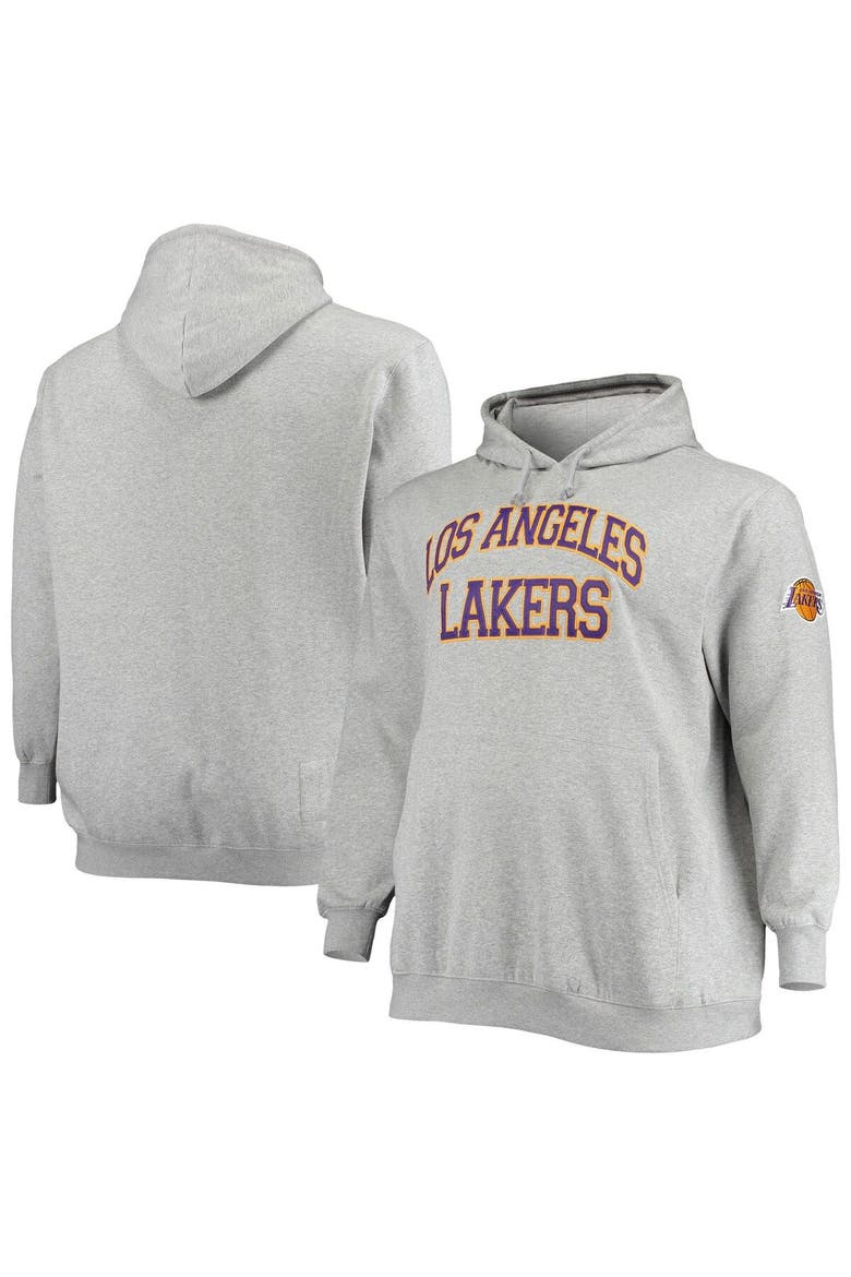 Men's Mitchell & Ness Heathered Gray Los Angeles Lakers Hardwood Classics Big & Tall Throwback Pullover Hoodie, Main, color, Heather Gray