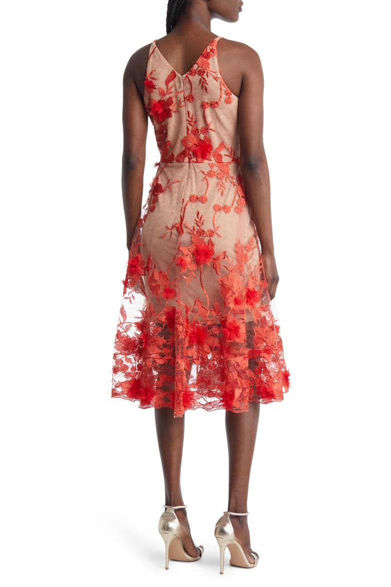 Audrey Embroidered Fit & Flare Dress, Alternate, color, POPPY