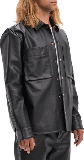 Leather Snap-Up Shirt Jacket