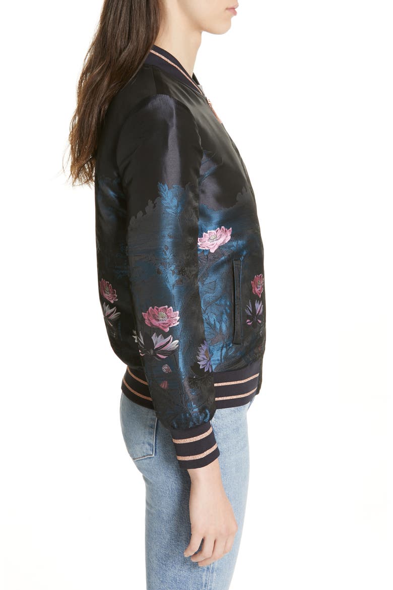 Hayzl Wonderland Jacquard Bomber Jacket, Alternate, color, TEAL