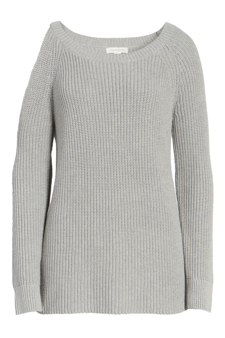 Asymmetrical Cold Shoulder Sweater, Alternate, color, GREY HEATHER