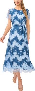 Halogen® Tie Waist Lace Midi Dress