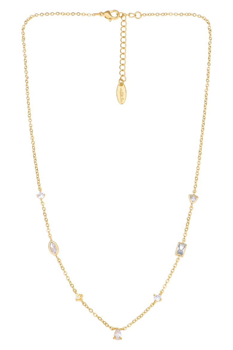 Simple Crystal Station Necklace, Main, color, GOLD