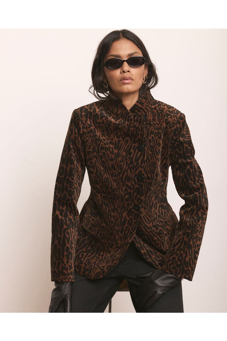 High Neck Printed Velvet Jacket, Alternate, color, Camel