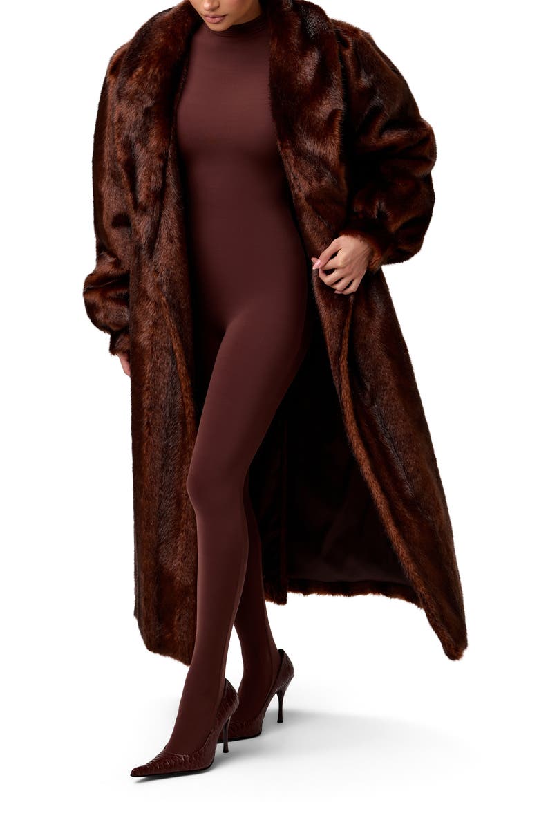 Naked Wardrobe Longline Faux Fur Coat, Alternate, color, Chocolate