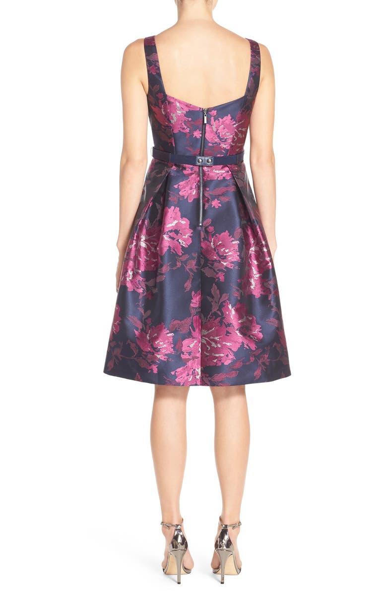 Eliza J Belted Metallic Jacquard Fit & Flare Dress, Alternate, color,