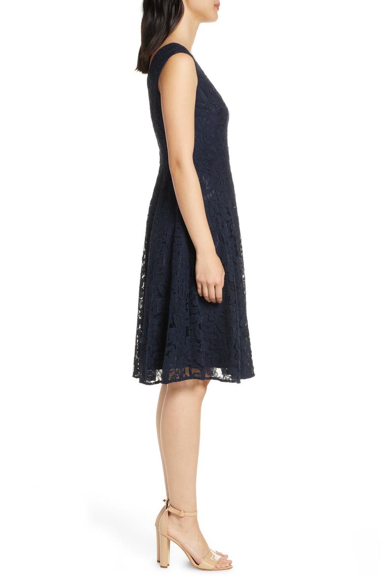 Lace Fit & Flare Dress, Alternate, color, NAVY