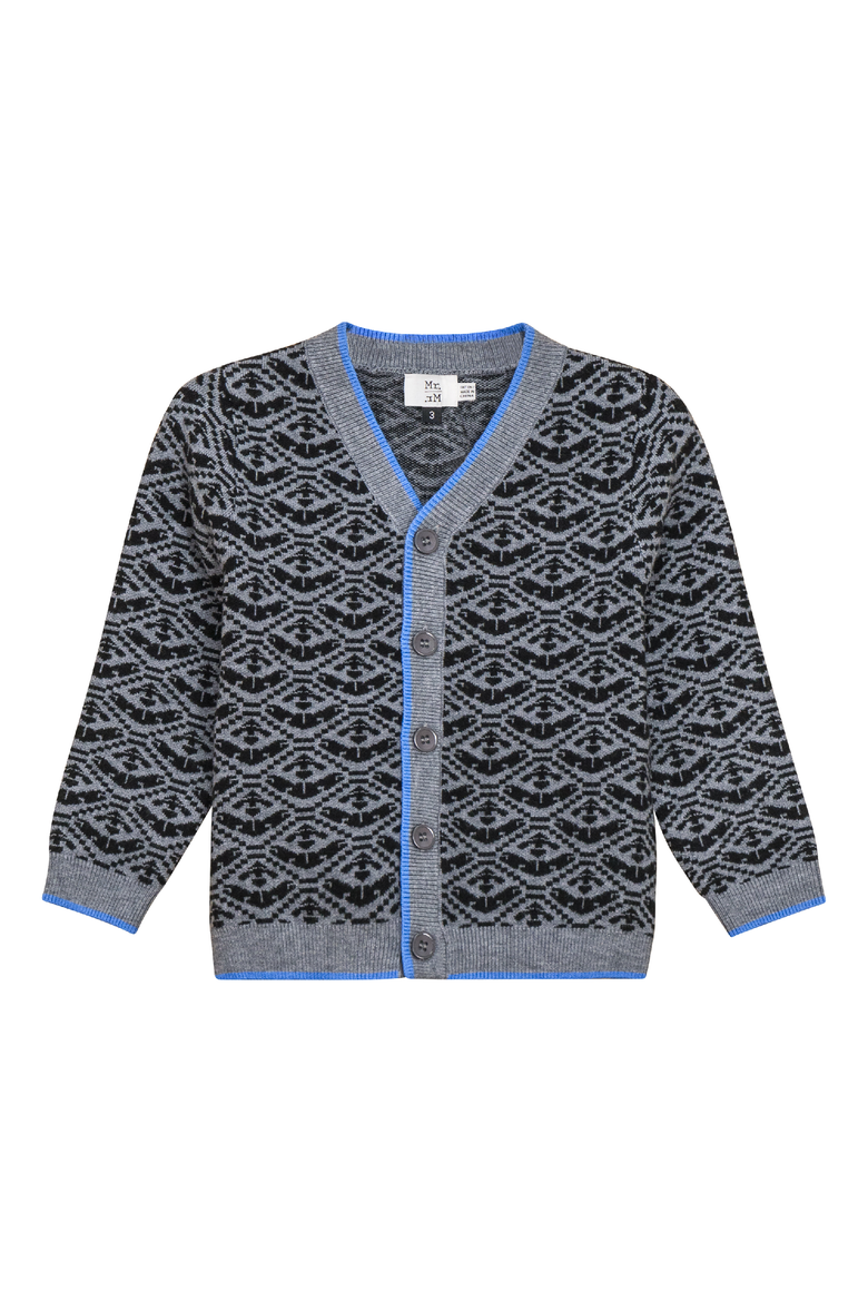 Ribbed Cuffs Jacquard Knit Cardigan, Main, color, Medium Grey Mix/Black