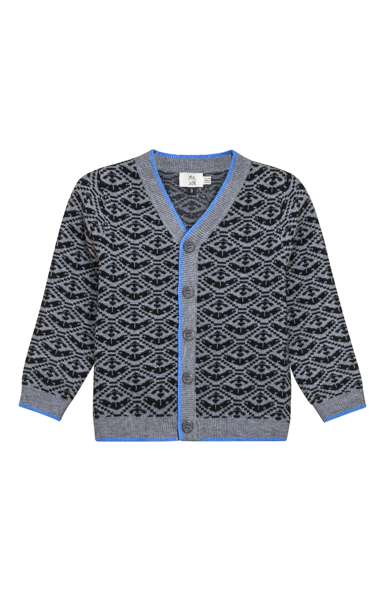 Mr. Mr. Ribbed Cuffs Jacquard Knit Cardigan, Main, color, Medium Grey Mix/Black