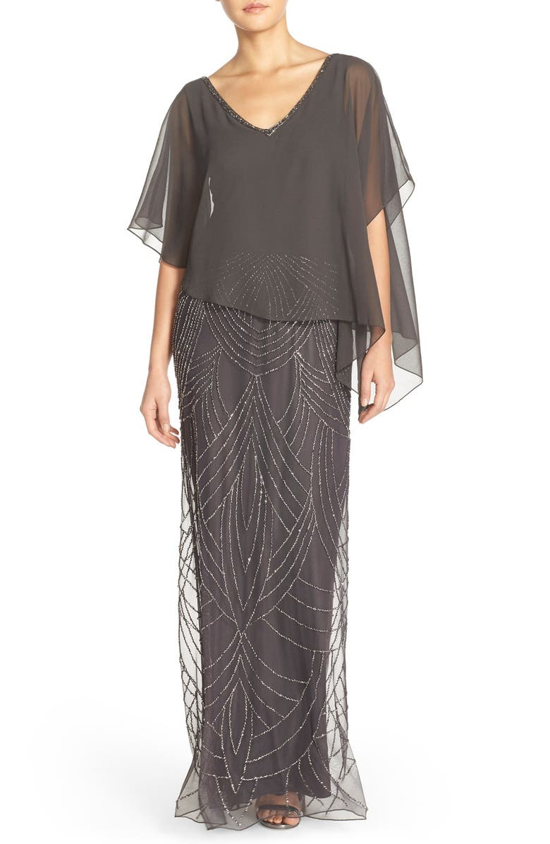 J Kara Chiffon Overlay Beaded Gown, Main, color,