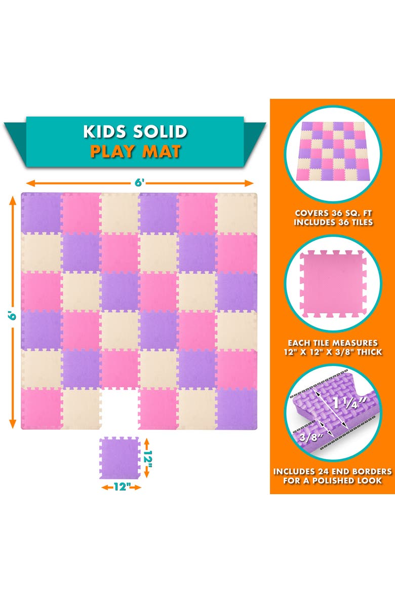 Kids Solid Floor Play Mat, Alternate, color, Pink-Purple-Beige