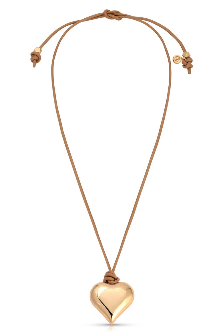 Puffy Heart Pendant Necklace, Alternate, color, TAN AND GOLD
