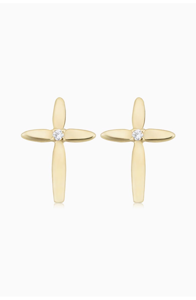 Oradina 14K Yellow Gold Cross My Heart Studs, Main, color, Yellow Gold