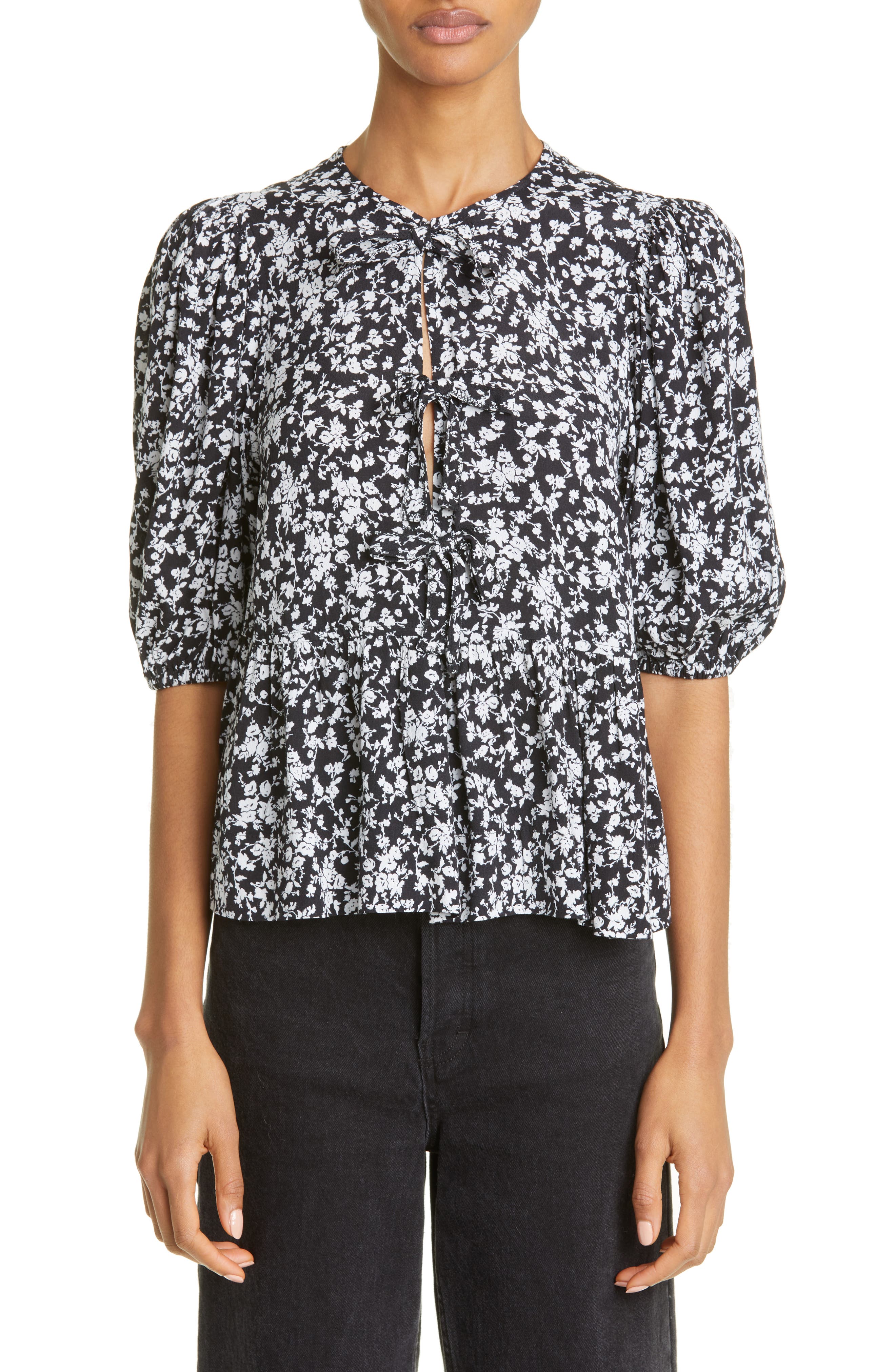 Ganni Floral Peplum Blouse