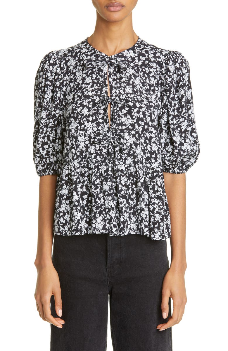 Ganni Floral Peplum Blouse, Main, color, 