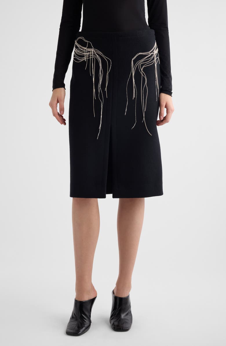 Dries Van Noten Shelda Crystal Chain Wool Blend Skirt, Main, color, Black