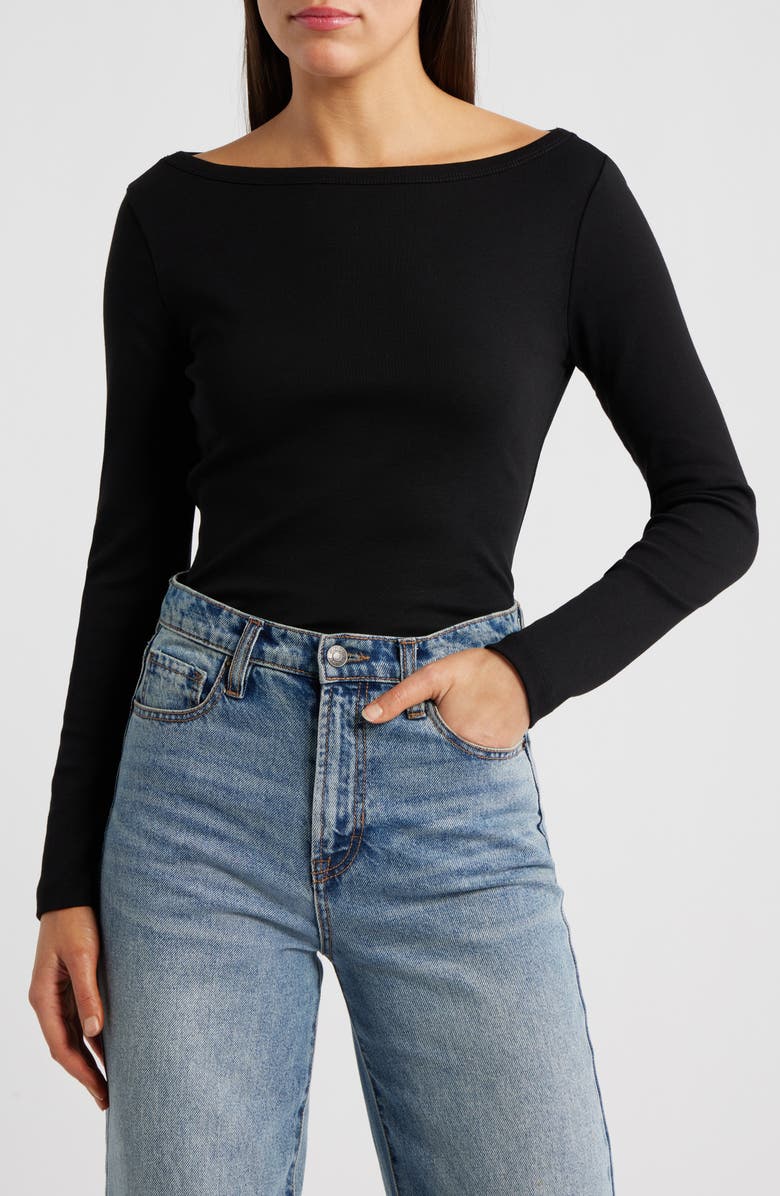 Madewell The '90s Compact Cotton Boatneck T-Shirt, Main, color, Jet Black