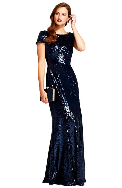 Mermaid Shape Sequin Gown with Cowl Back