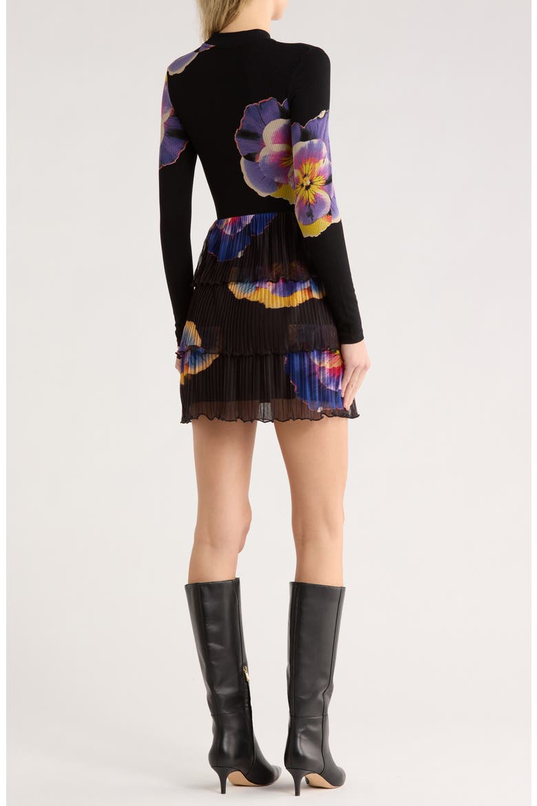 Mixed Media Long Sleeve Dress, Alternate, color, BLACK