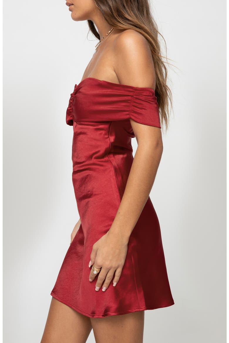 Sadee Off the Shoulder Satin Minidress, Alternate, color, RED