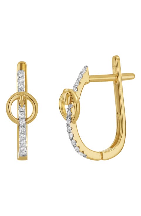 Diamond J-Huggie Hoop Earrings - 0.18ct.