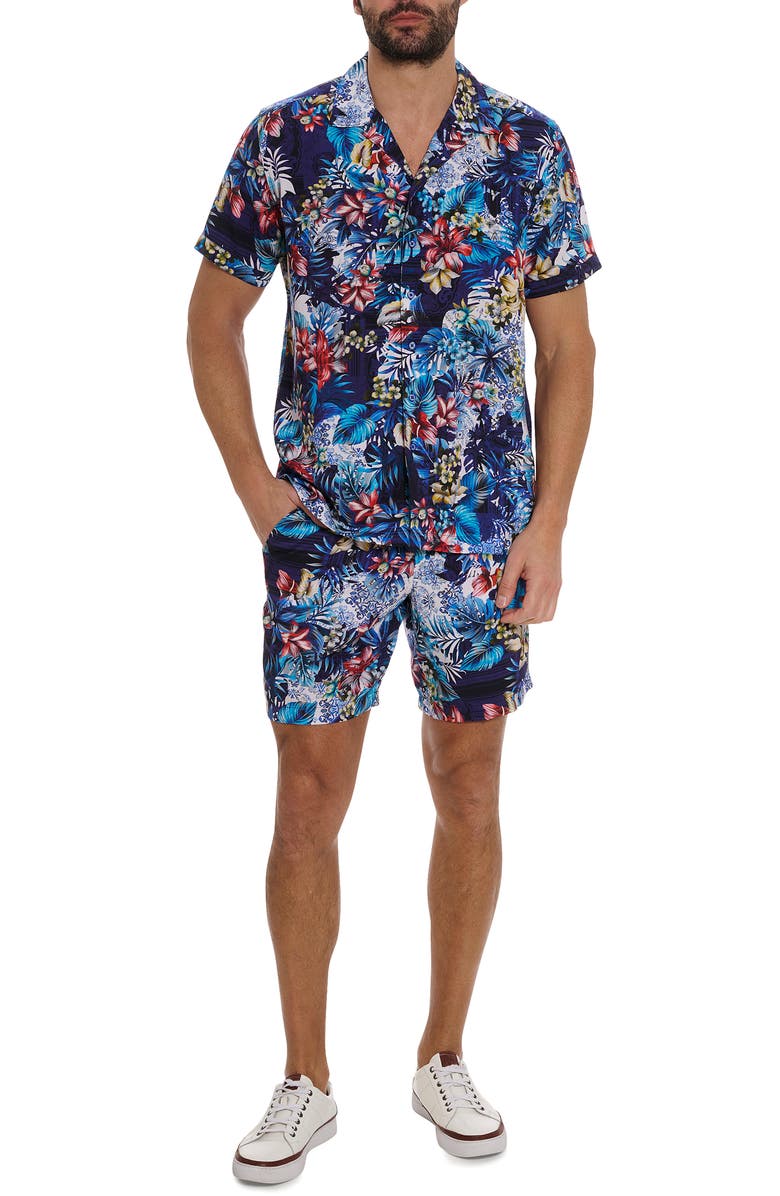 Robert Graham Merrick Floral Camp Shirt, Alternate, color, Blue Multi