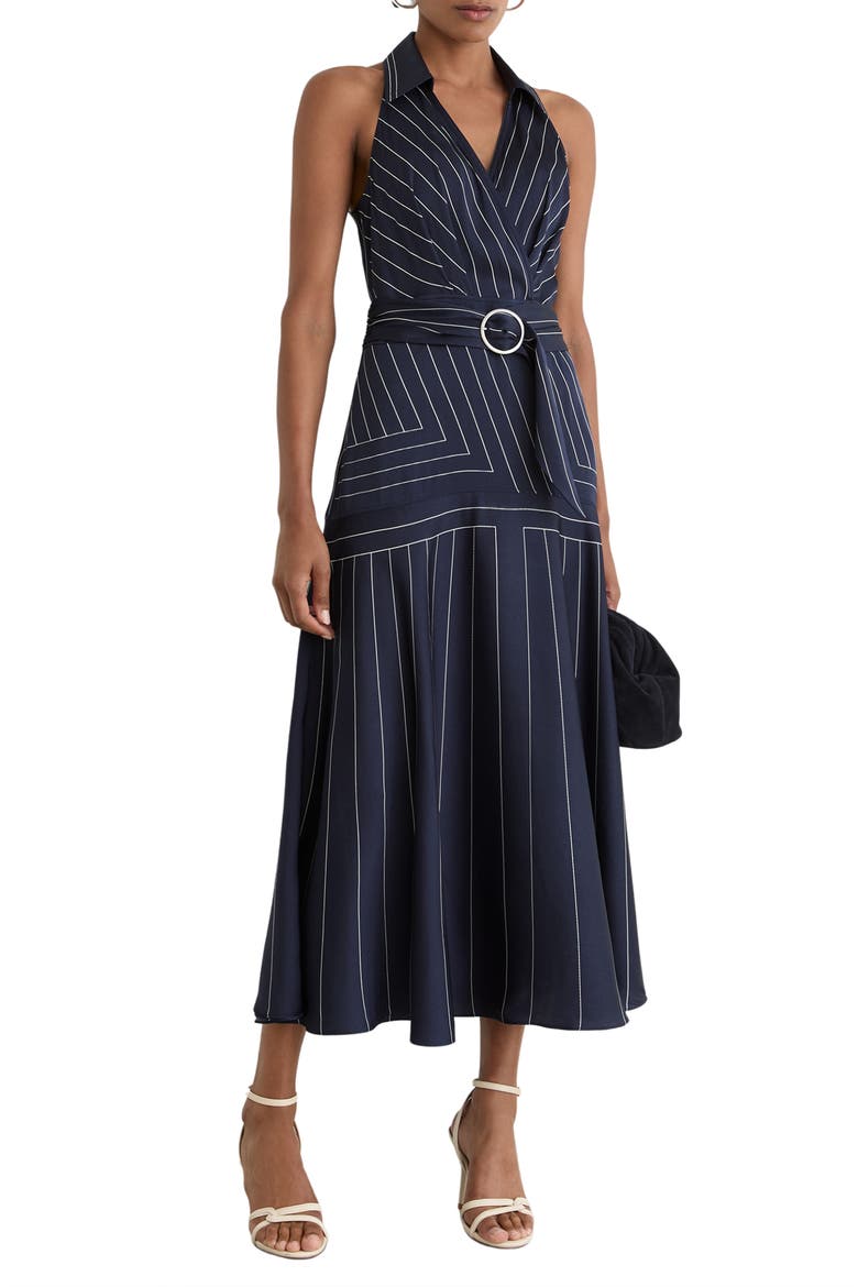 Casey Striped Halter Midi Dress, Main, color, NAVY