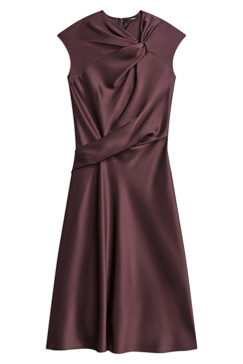 Twist Bodice Satin Midi Dress, Alternate, color, DEEP PLUM