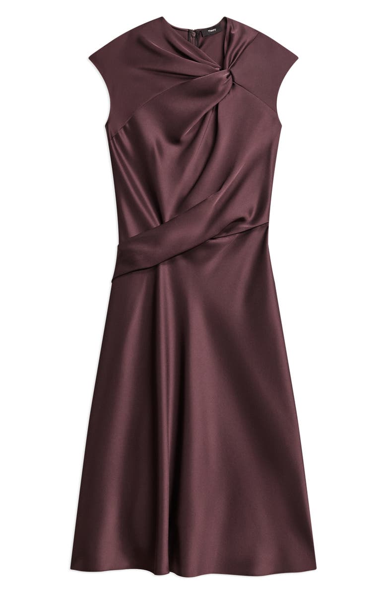 Theory Twist Bodice Satin Midi Dress, Alternate, color, Deep Plum