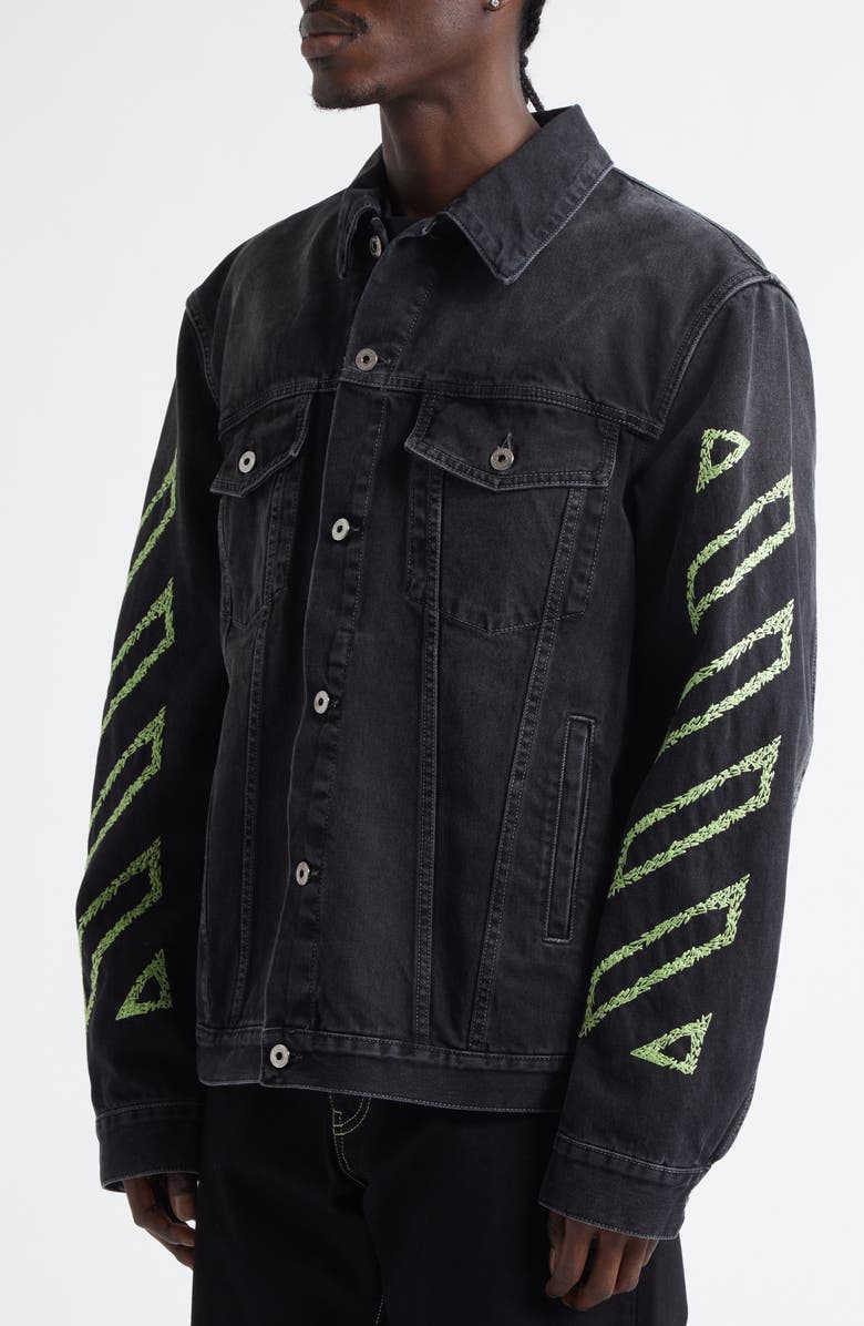Off-White Diagonal Arrow Outline Embroidered Denim Skate Jacket, Alternate, color,