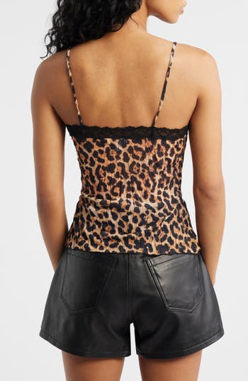 Topshop Animal Spot Lace Trim Camisole In Brown