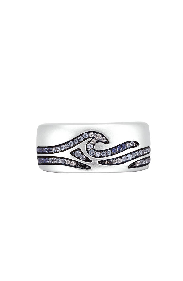 LuvMyJewelry Breaking Waves Sapphire & Topaz Silver Band Men Ring, Main, color, Silver