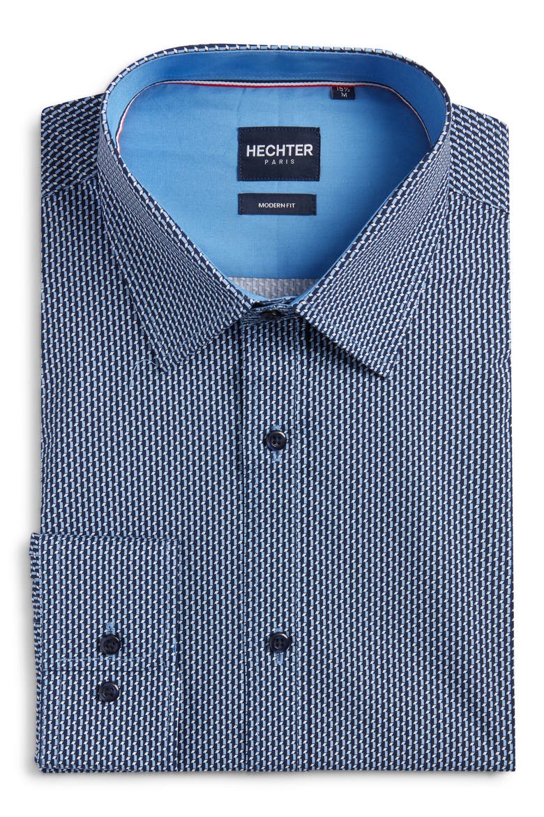 Paris Modern Fit Blue Geometric Print Cotton Dress Shirt, Alternate, color, BLUE